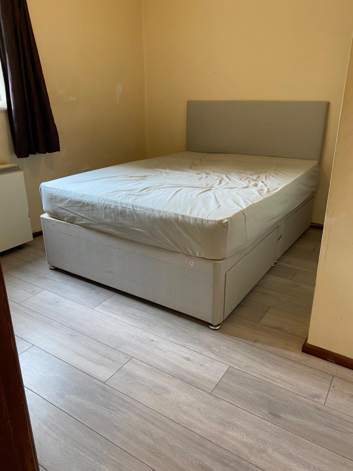 Nempnett Grey Fabric Divan Set + Headboard + Spring Memory Foam Mattress (Small Single-Superking Size)