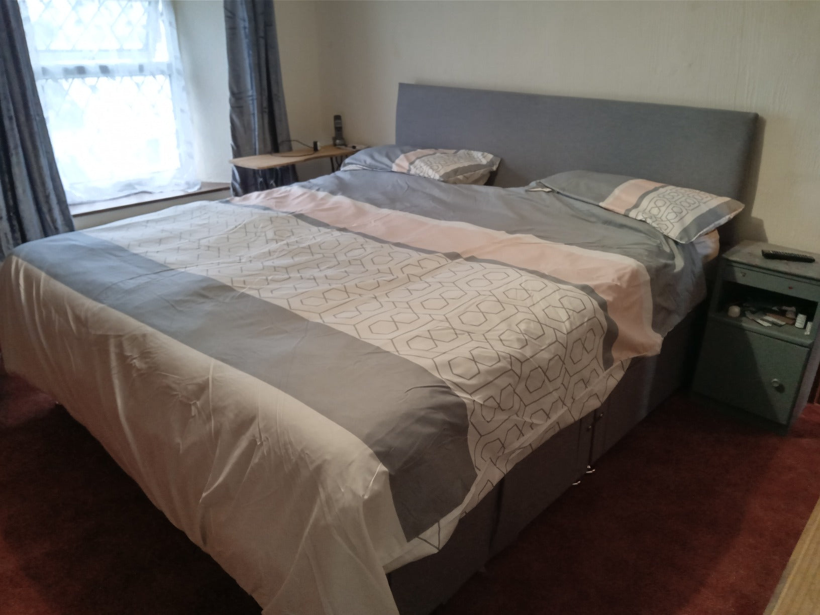 Nempnett Grey Fabric Divan Set + Headboard + Spring Memory Foam Mattress (Small Single-Superking Size)