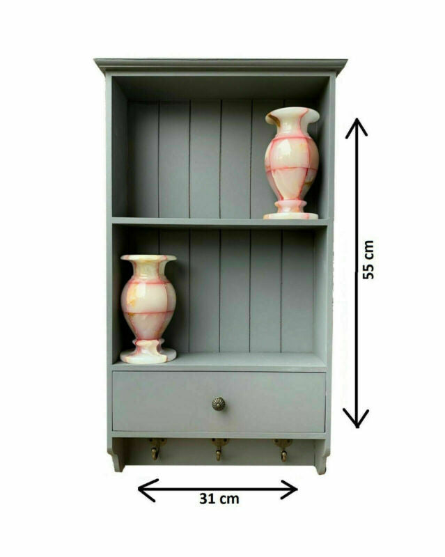 Vintage Wooden Shabby Chic Key Storage with Shelves - Grey